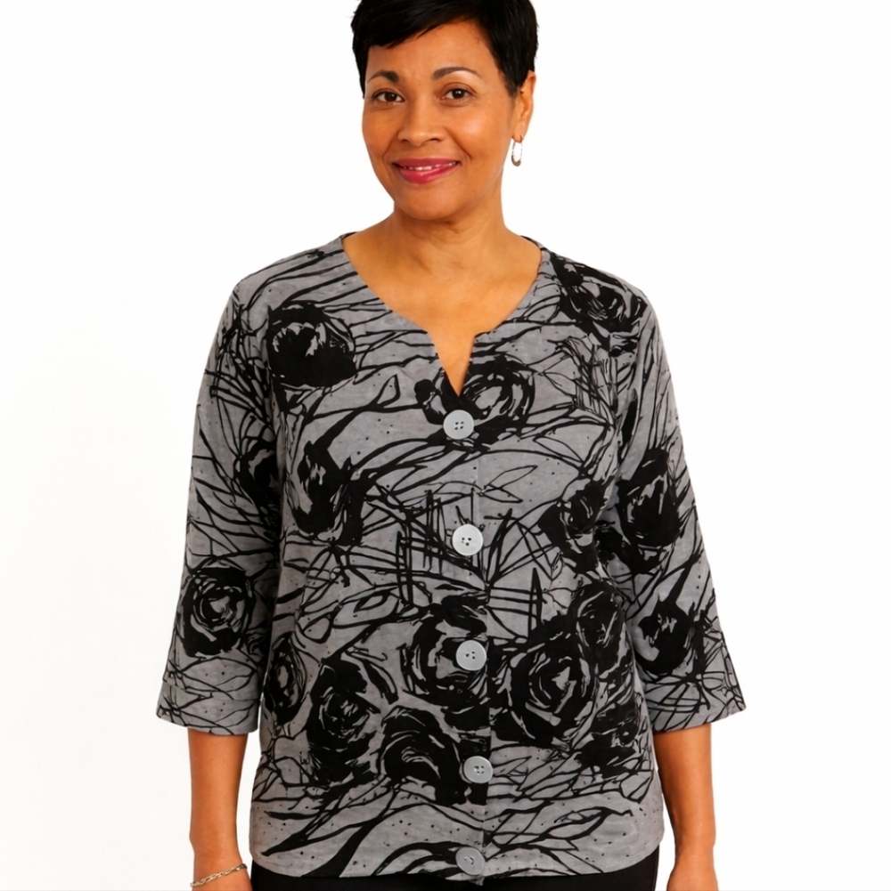 Designer Originals Black White Large Button Top Sz Lg